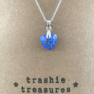 Dinky faceted heart pendant with blue recycled beach plastic - Sterling Silver.