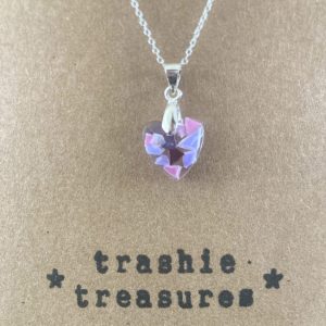 Dinky faceted heart pendant made with pink & purple recycled beach plastics - Sterling Silver.